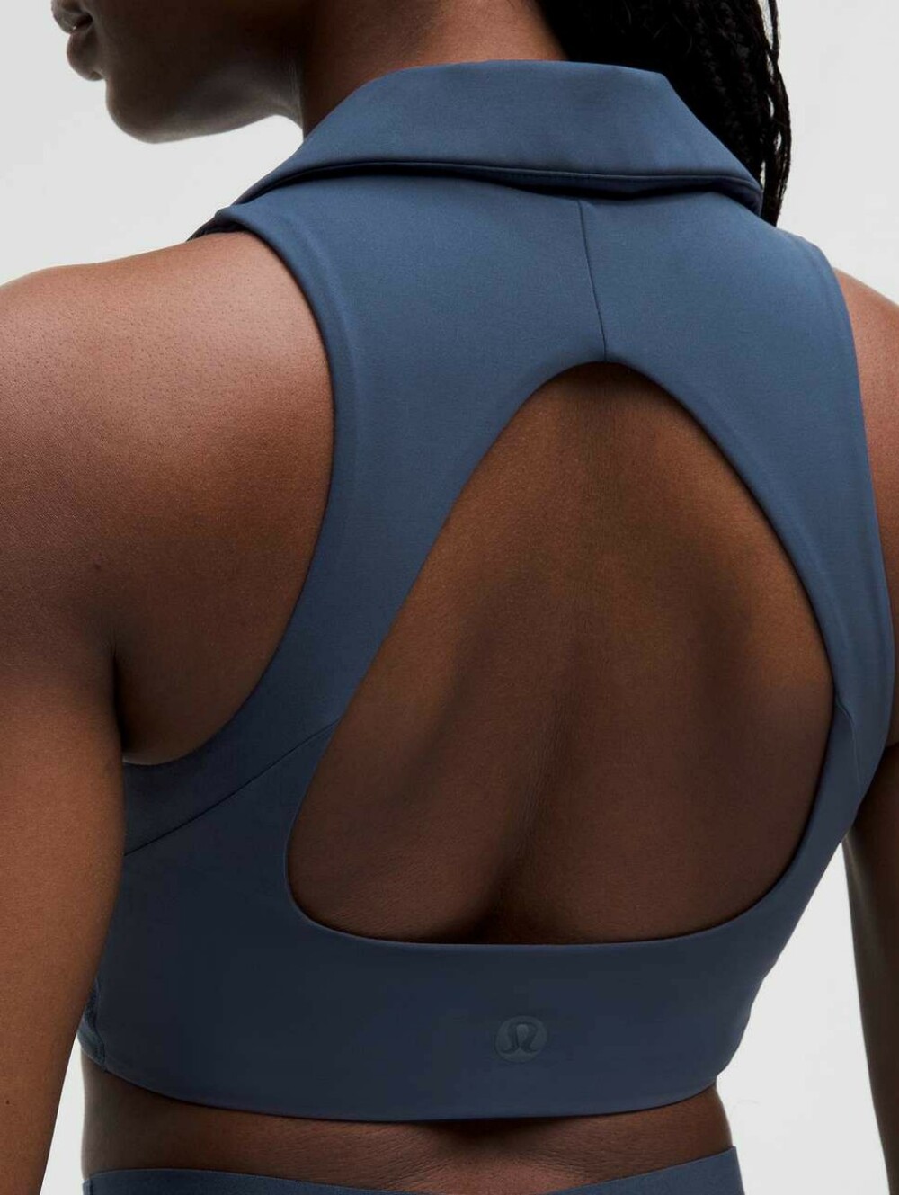 Lululemon Longline Tennis Bra Collared Open Back Blue Sport Size 12 NO INSERTS